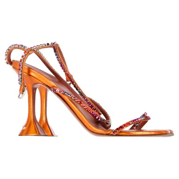 Amina Muaddi Gilda Embellished Ankle Strap Sandal Heels in...